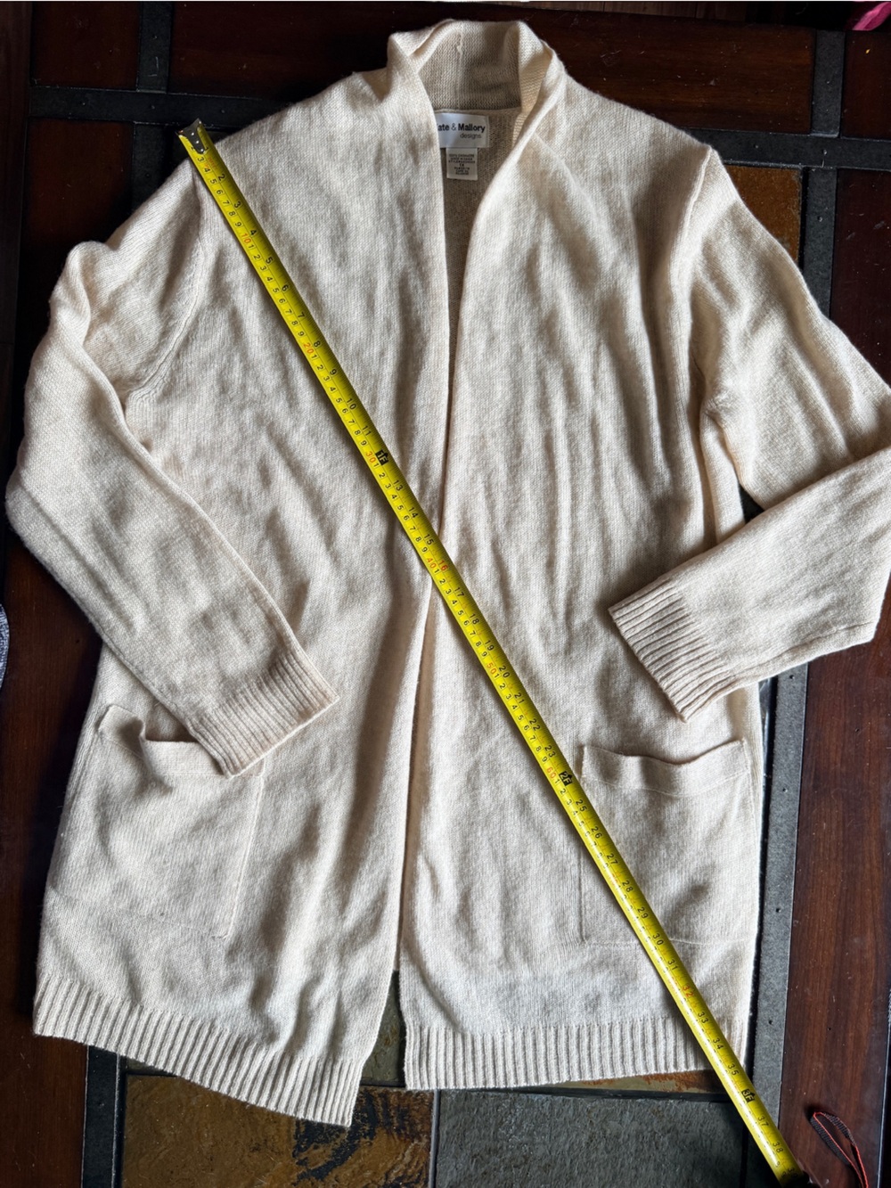 Kate & Mallory designs 100% cashmere cream longer cardigan sweater pockets 1xl